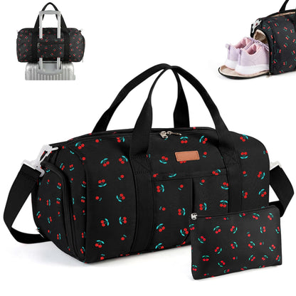 2PCS Cute Gym Bag for Girls, Duffle Bag with Wet Pocket & Shoe Compartment and item bag, Duffle Bag for Travel, Sports, Fitness & Workout