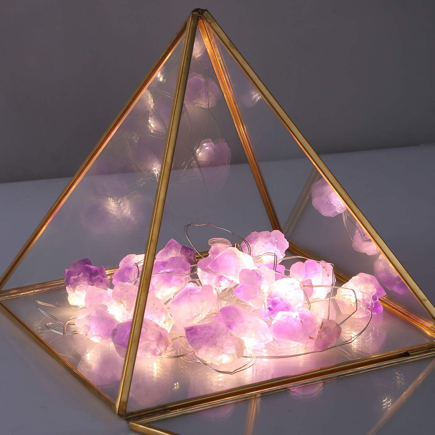 Natural Amethyst Decorative Lights Crystal Indoor String Lights Raw Stones 8.5feet 20LEDs with Remote Control, Hanging Healing Reiki Ornaments Battery Operated for Room Wedding Valentines Day Decor