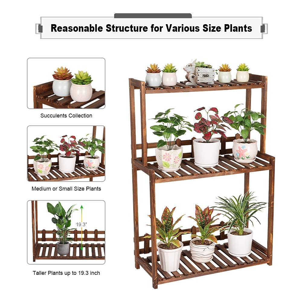 Ufine 3 Tier Wood Plant Stand Vertical Plant Display Shelf Indoor Ourdoor Plant Rack, Balcony Living Room, Kitchen, Porch Organizer Plants Holder