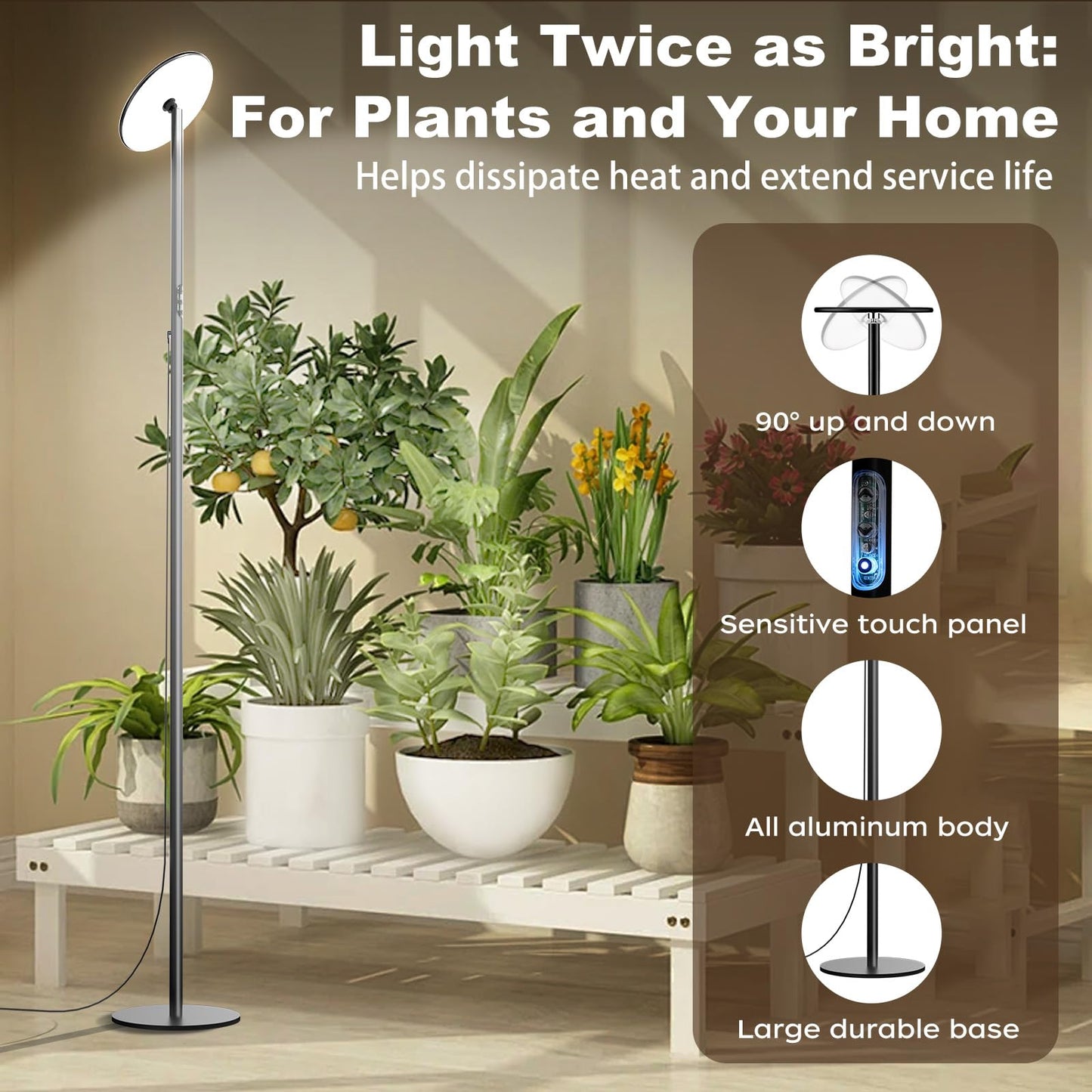 AJABotanics Grow Light for Indoor Plants 60W Full Spectrum LED, 85'' Adjustable Standing Plant Light, Tall Grow Light with Timer & 10-Level Dimmable, Ideal for Large Plants & Indoor Trees