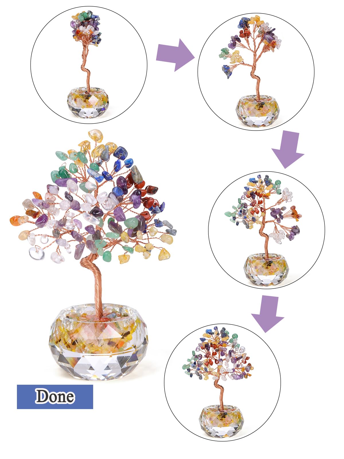 Jovivi Large Amethyst Crystals Tree, 5.51"-5.91" Natural Crystal Healing Stones Tree Glass Bowl Base Gemstone Money Trees Feng Shui Good Luck Home Desk Decor