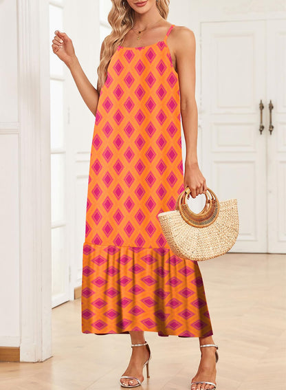 Dokotoo Women Summer Dresses 2025 Spaghetti Strap Scoop Neck Smocked Ruffle Flowy Boho Maxi Dress