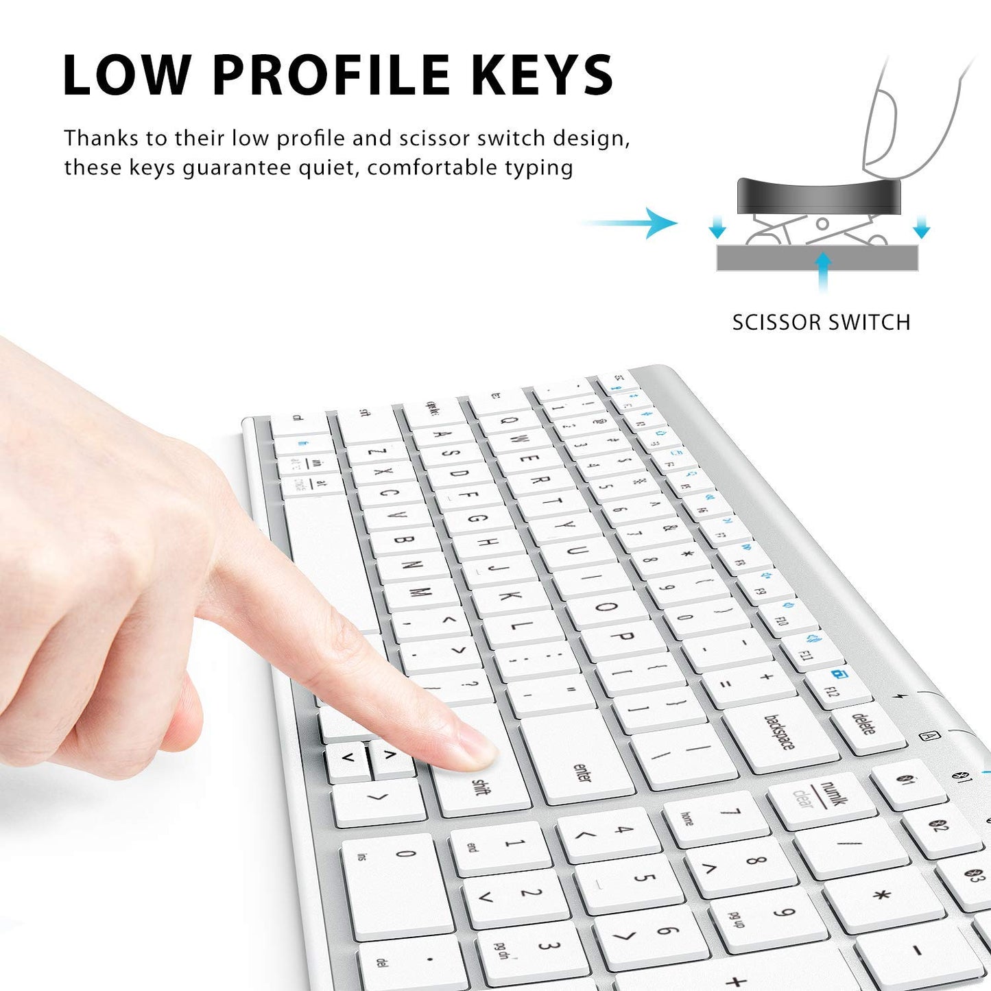 iClever BK10 Bluetooth Keyboard, Universal Bluetooth 5.1 Wireless Keyboard with Number Pad, Ergonomic Design, Multi-Device Compatibility, Stable Connection for Mac, iPad, iPhone, Android, Windows