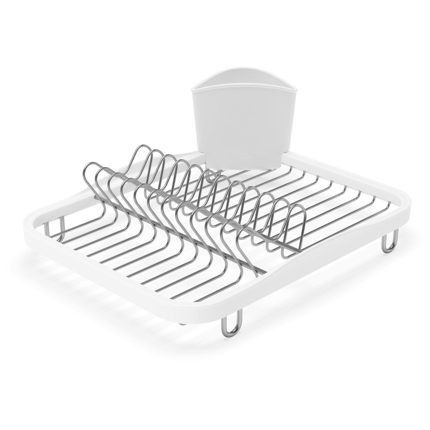 Umbra Sinkin Drying Rack – Dish Drainer Caddy with Removable Cutlery Holder Fits in Sink or on Counter top, Medium, White/Nickel Kitchen