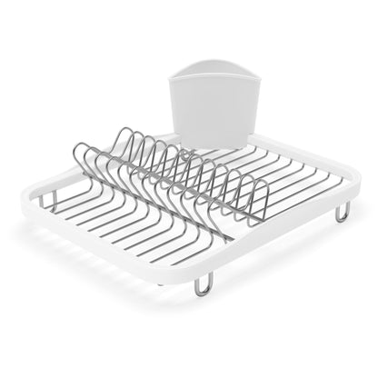 Umbra Sinkin Drying Rack – Dish Drainer Caddy with Removable Cutlery Holder Fits in Sink or on Counter top, Medium, White/Nickel Kitchen
