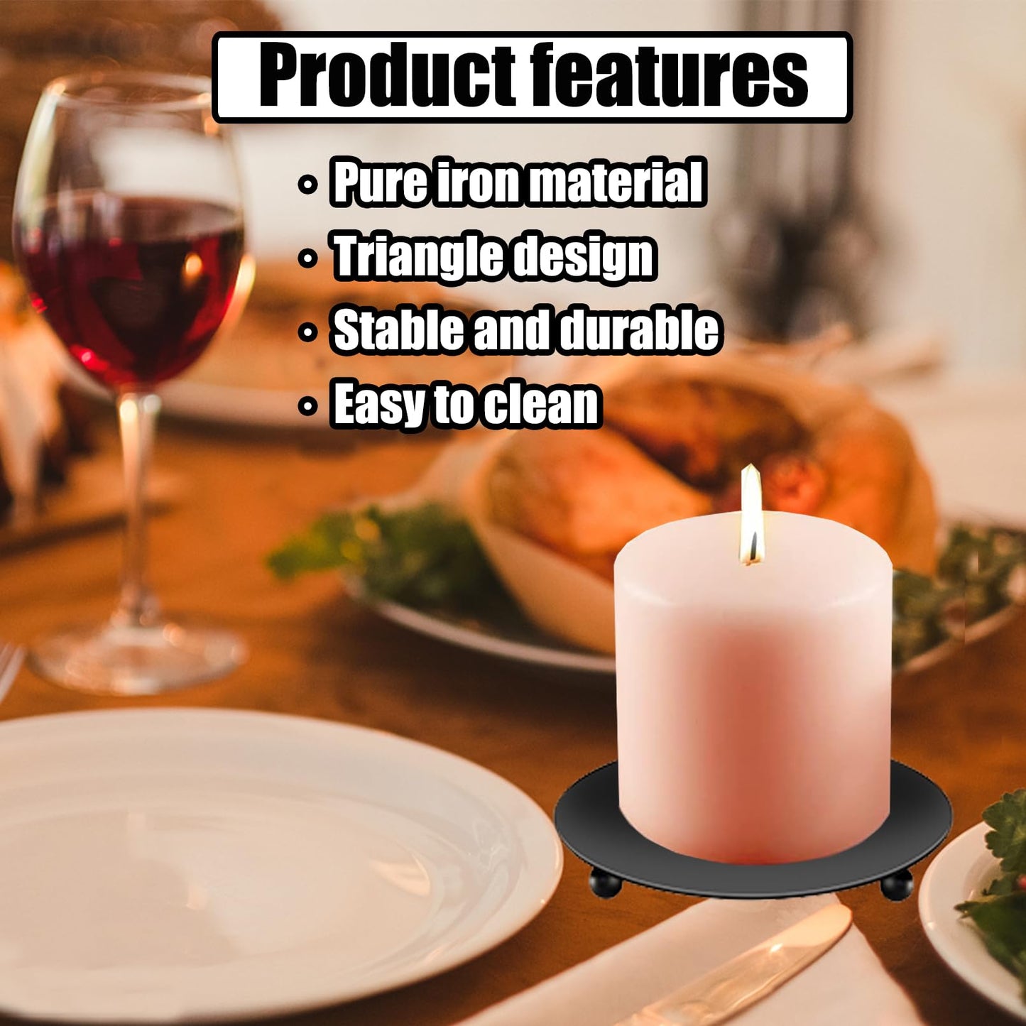 exinddea 8 PCS Iron Plate Candle Holder,Candle Stand for LED & Wax Candles,Black Candle Holders Iron Plate,4" Decorative Pillar Candle Plate for Incense Cones Spa Weddings