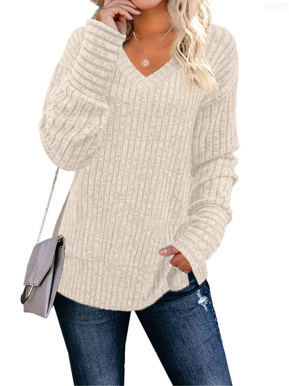 JomeDesign Womens Sweaters Long Sleeve V Neck Shirts Loose Casual Fashion Tops