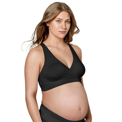 Medela Keep Cool Sleep Seamless Maternity and Nursing Bra with Full-Back Breathing Zone and Soft Touch Fabric Black