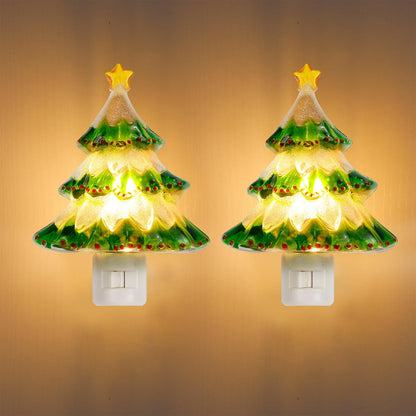 Brightown 2 Pack 6" Decorative Christmas Wreath Night Light with ON/Off Switch, Plastic Night Light for Bedroom Living Room Porch Holiday Decor