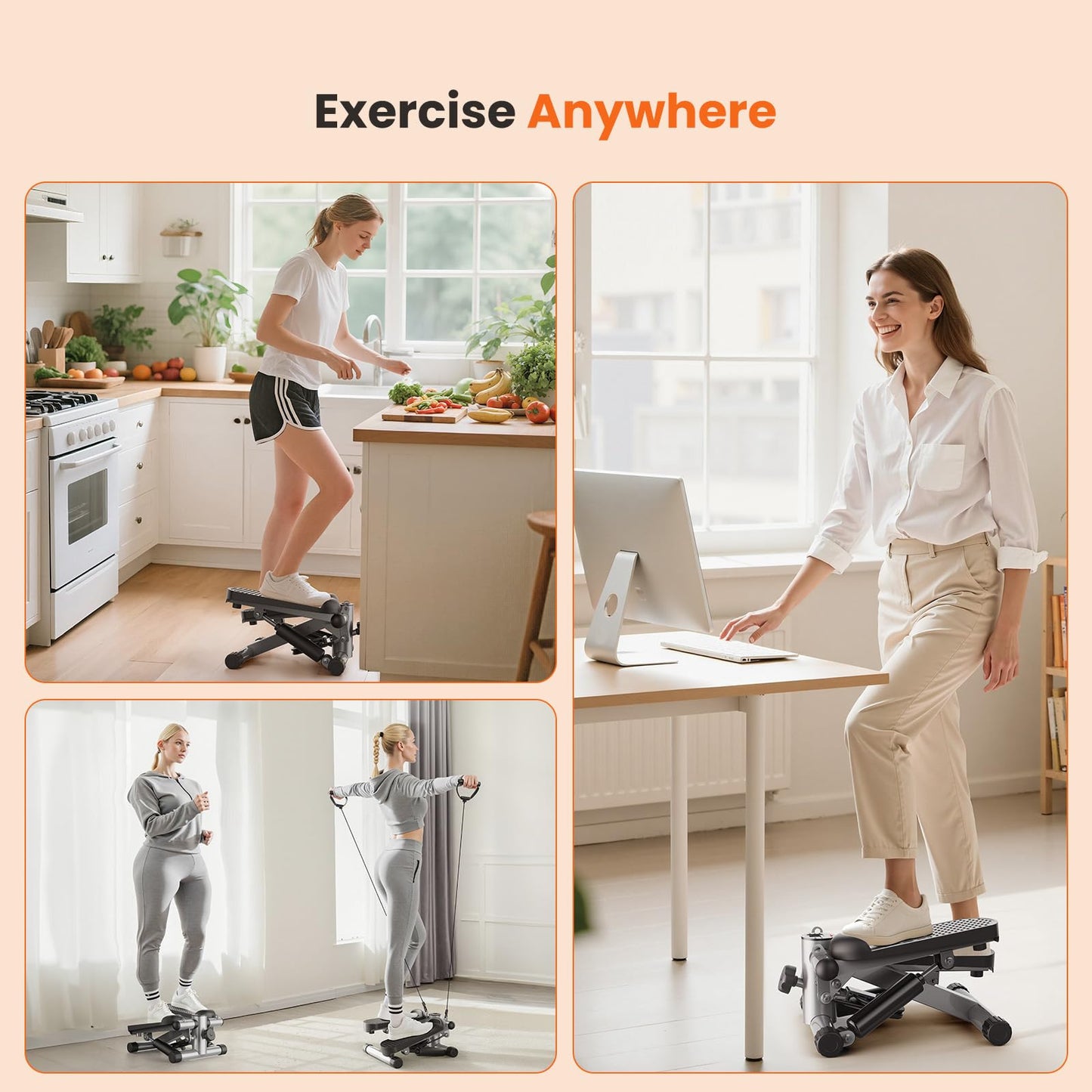 Sweetcrispy Mini Stair Steppers with Resistance Bands for Exercise at Home, Portable Exercise Twist Stepper Machine for Full Body Workout, 300LBS Capacity