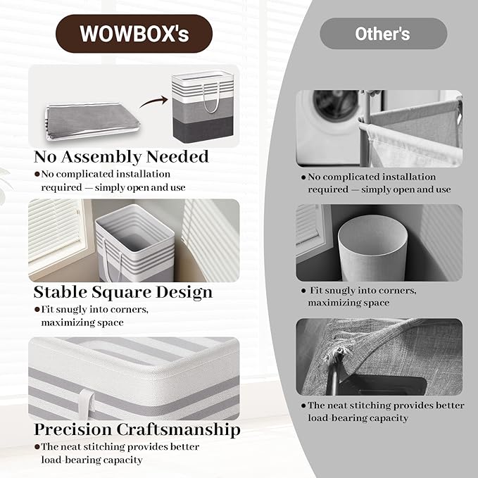 WOWBOX 2 Pack Laundry Hampers Baskets, Freestanding Dirty Clothes Hampers