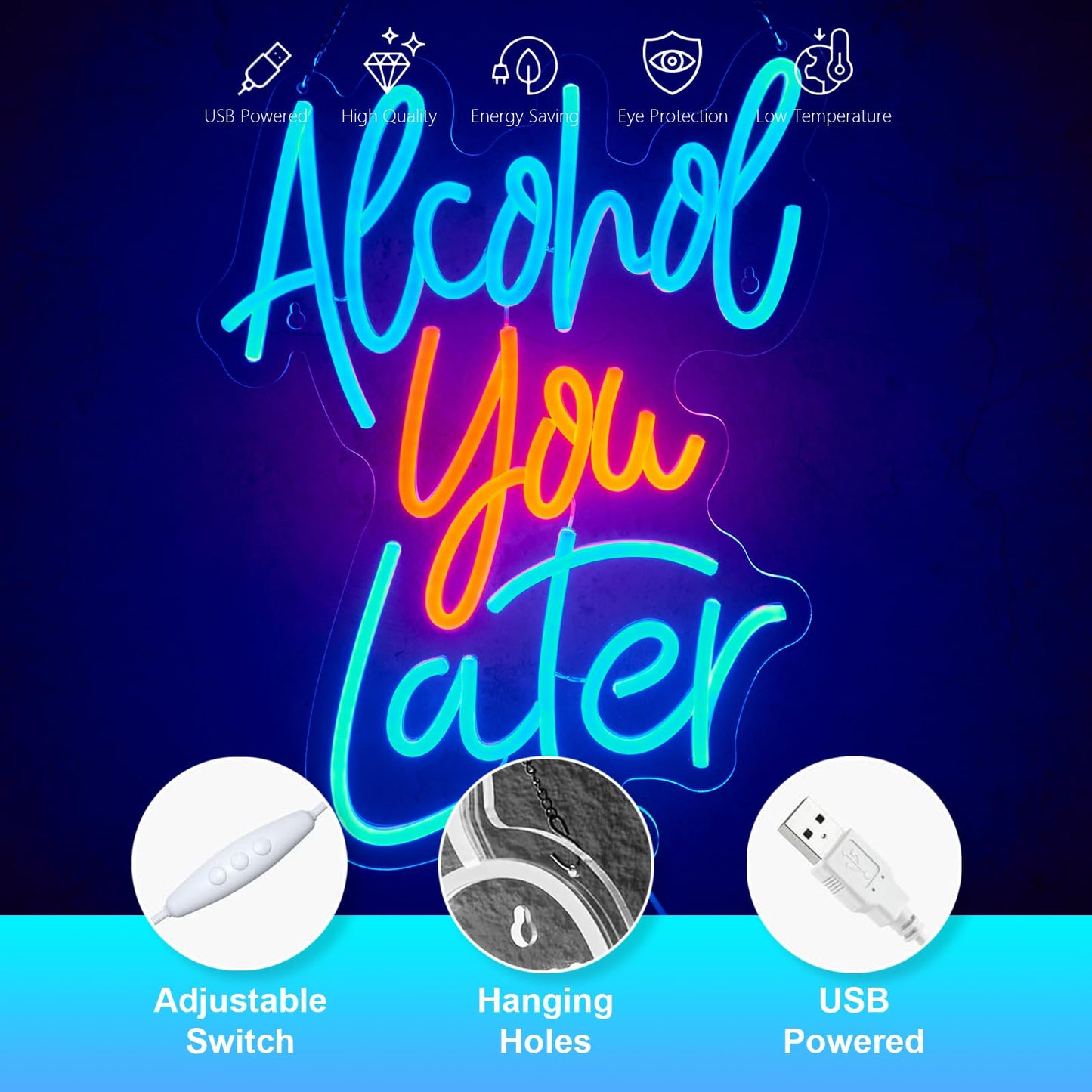 Alcohol You Later Neon Sign Alcohol Neon Sign for Wall Decor Party Deco USB Dimmable LED Neon Lights for Beer Bar Kitchen Restaurant Home Bar Pub Tavern Party Man Cave Club Shops Hotel Store Business Gift