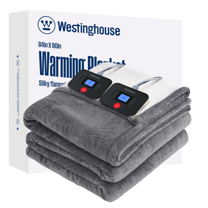 Westinghouse Heated Throw Blanket, Flower Jacquard Electric Blanket Throw with 6 Heating Levels and 2-10 Hours Auto-Off, Flannel to Sherpa Super Cozy Heated Blanket, Machine Washable (50" x 60" Beige)