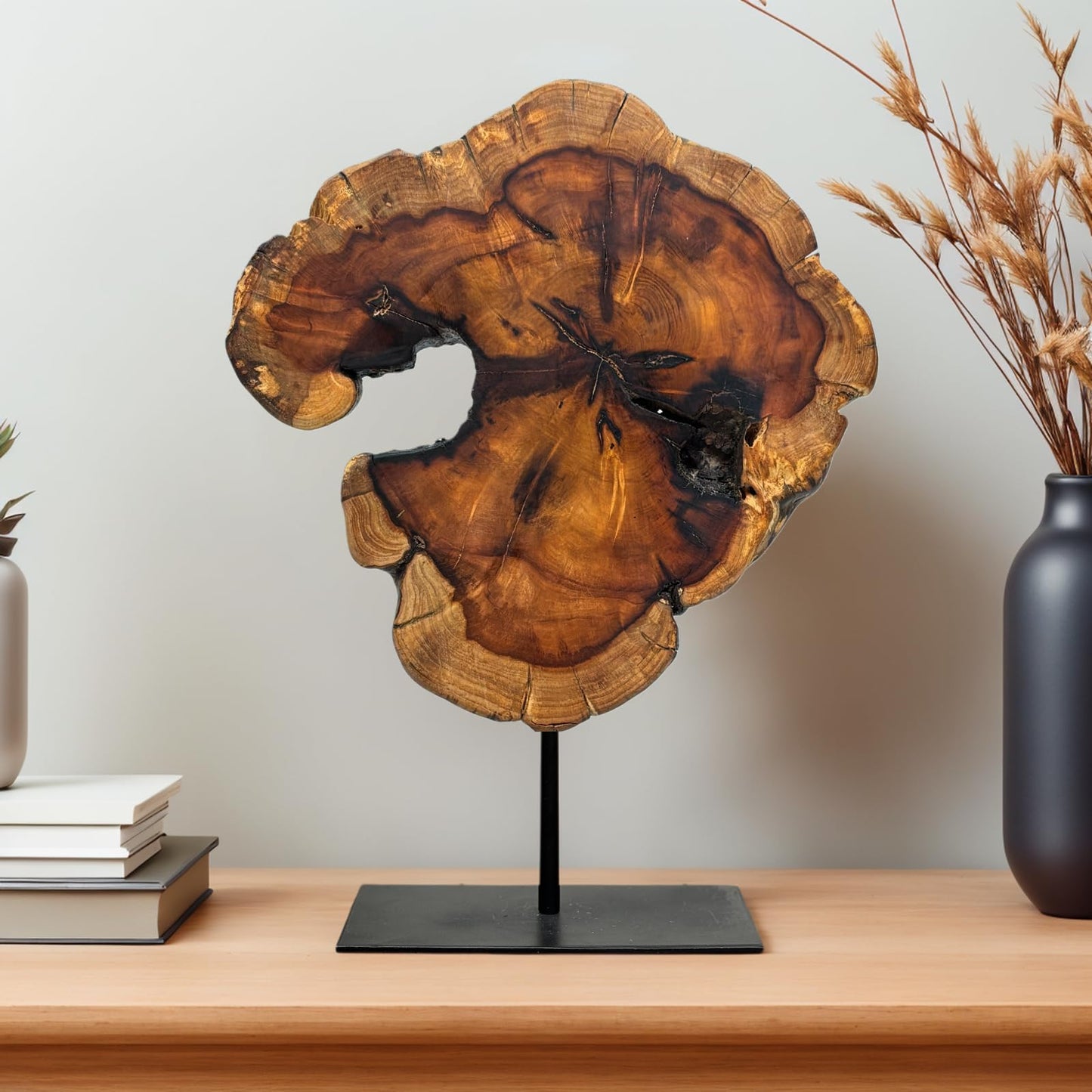 DONZIKLE Natural Live Edge Wood Sculptures Home Decor, Irregular Abstract Jujube Tree Root Wooden Statues for Table Top Decor, Decorative Root Carving Ornament (Medium)