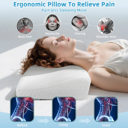 Memory Foam Contour pillow for Neck and Shoulder Pain-Ergonomic Orthopedic Cervical Support Pillow For Back and Stomach Sleepers