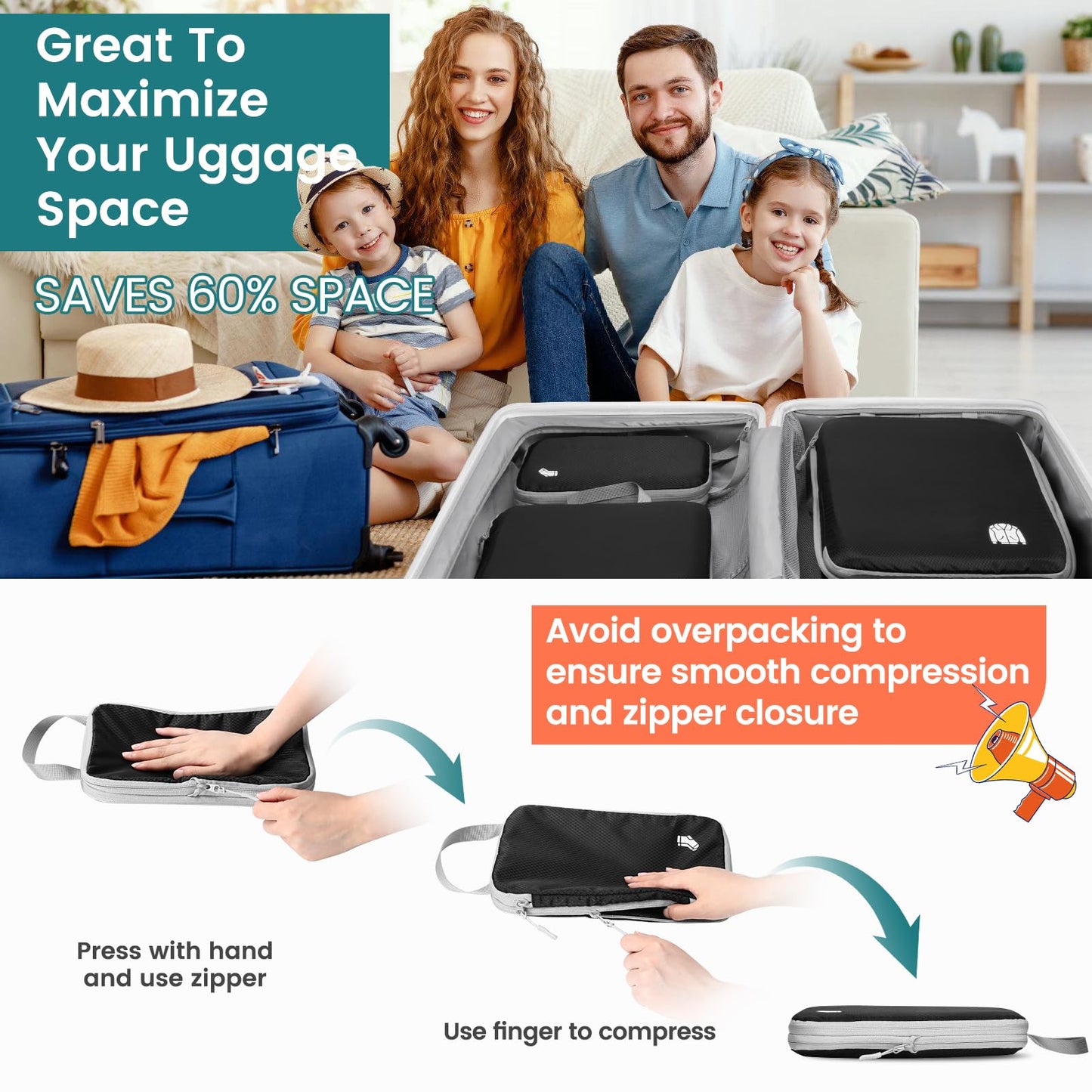 Samfolk Compression Packing Cubes Extensible Organizer Bags For Travel Suitcase Organization