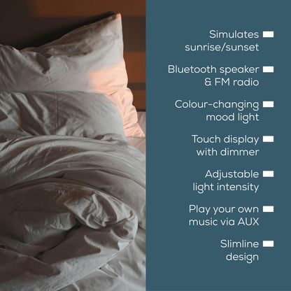 Beurer WL50 Wake Up Light | Daylight Table Lamp | Helps to Support The Sleep Rhythm | LED Technology | FM Radio with 10 Memory Spaces | Bluetooth & Aux Input | 3 Light Levels