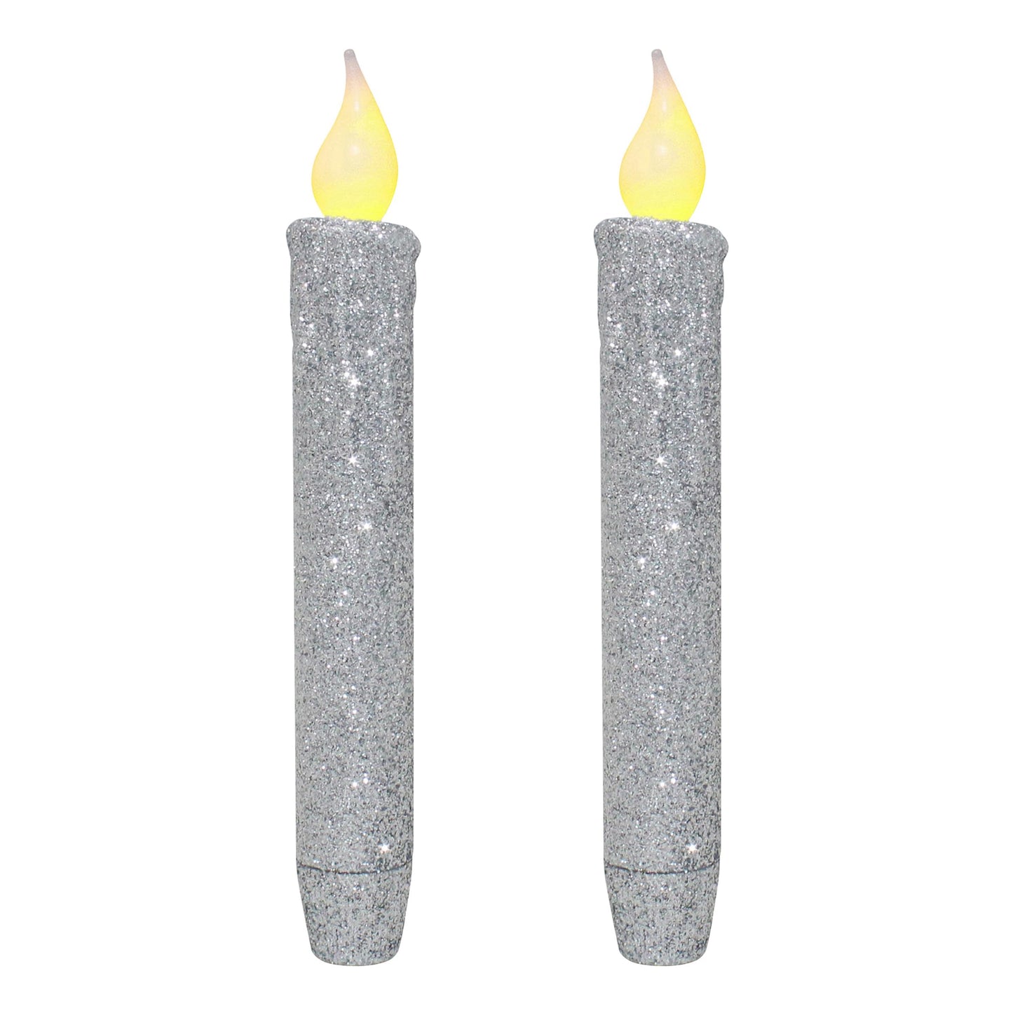 CVHOMEDECO. Glitter Flameless Candles Flickering Battery Operated LED Taper Candles with Timer for Home, Wedding, Halloween, Christmas Decor. Glitter Silver, 6-3/4 Inch, Set of 2