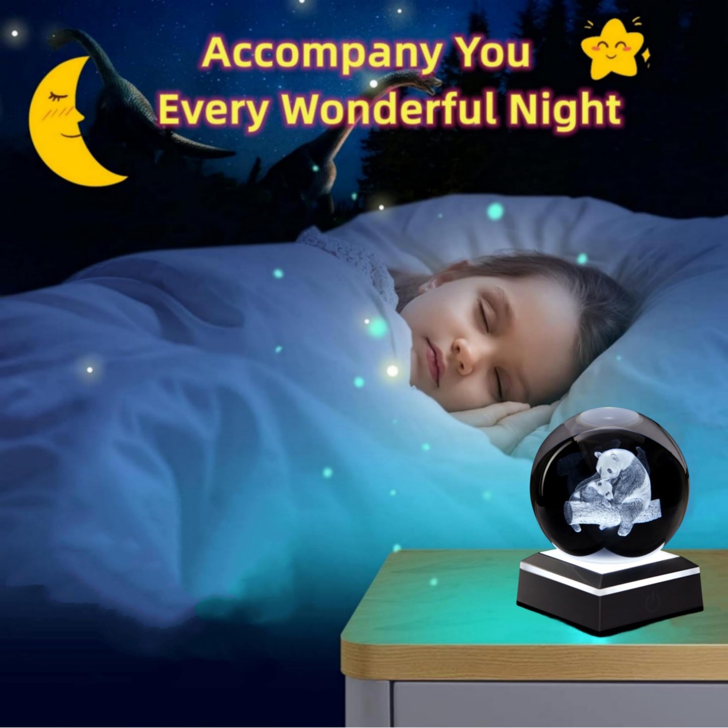 DIGFPWT Panda Crystal Ball Lamp,3.15 inch 3D Panda Crystal Ball Night Light with LED Colorful Lighting Touch Base, Panda Lamp Gift for Friends (Panda)