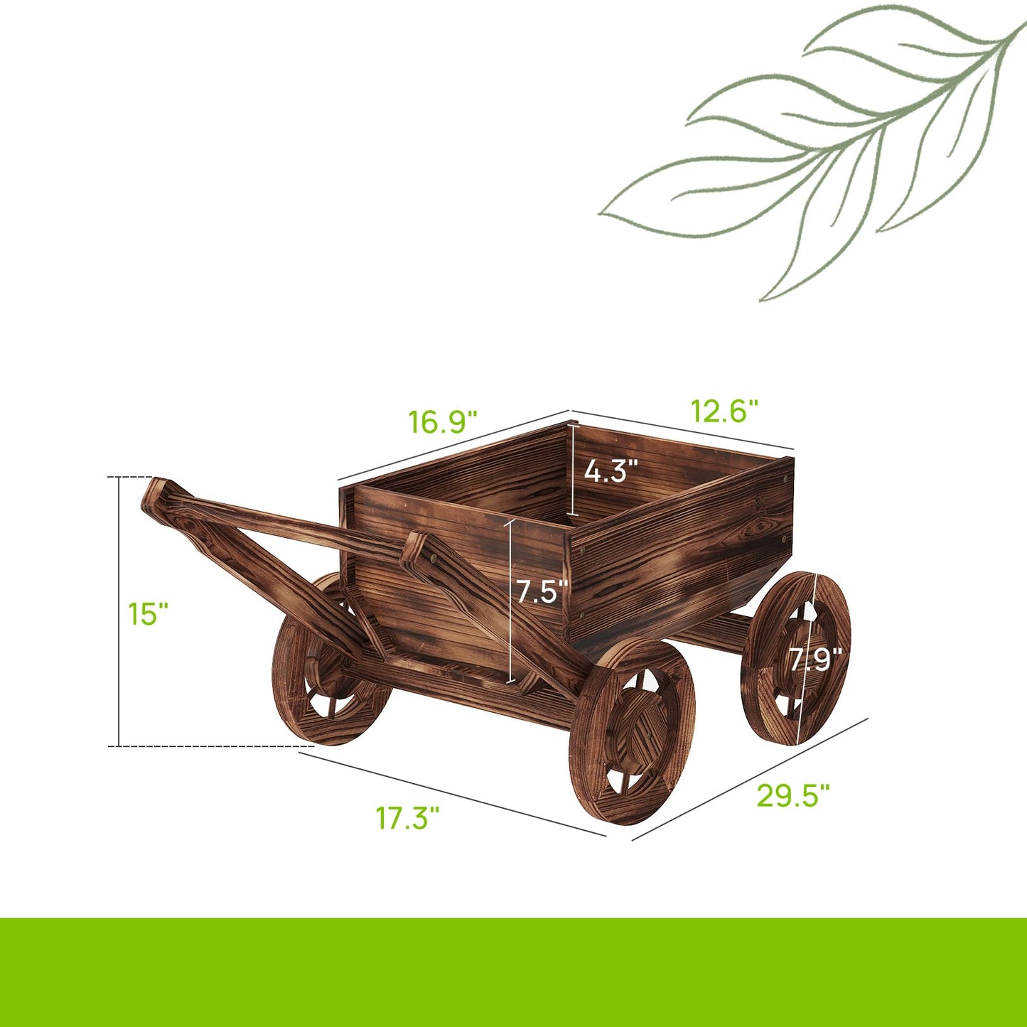 Wooden Flower Cart with Wheels Wooden Wagon Planter Outdoor Garden Planter Decor Planter Kit for Patio Balcony Trolley Decoration Succulent Flower Pot, Indoor Backyard Balcon Decor（Small）