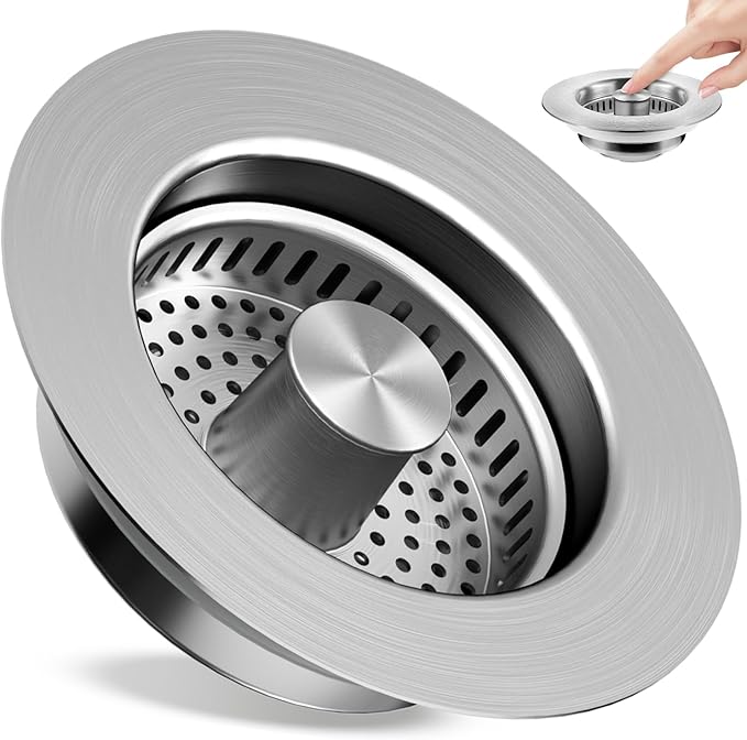 Kitchen Sink Drain Strainer 3 in 1, 304 Stainless Steel Pop Up Sink Stopper