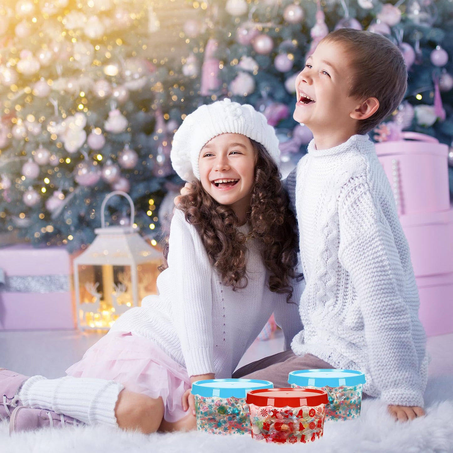 Barydat 6 Pcs Christmas Cookie Containers Plastic Jar Storage Buckets with Lid Christmas Gingerbread Snowflake Decorative Cookie Tins Xmas Winter Snack Containers for Xmas Winter Holiday Party Supply