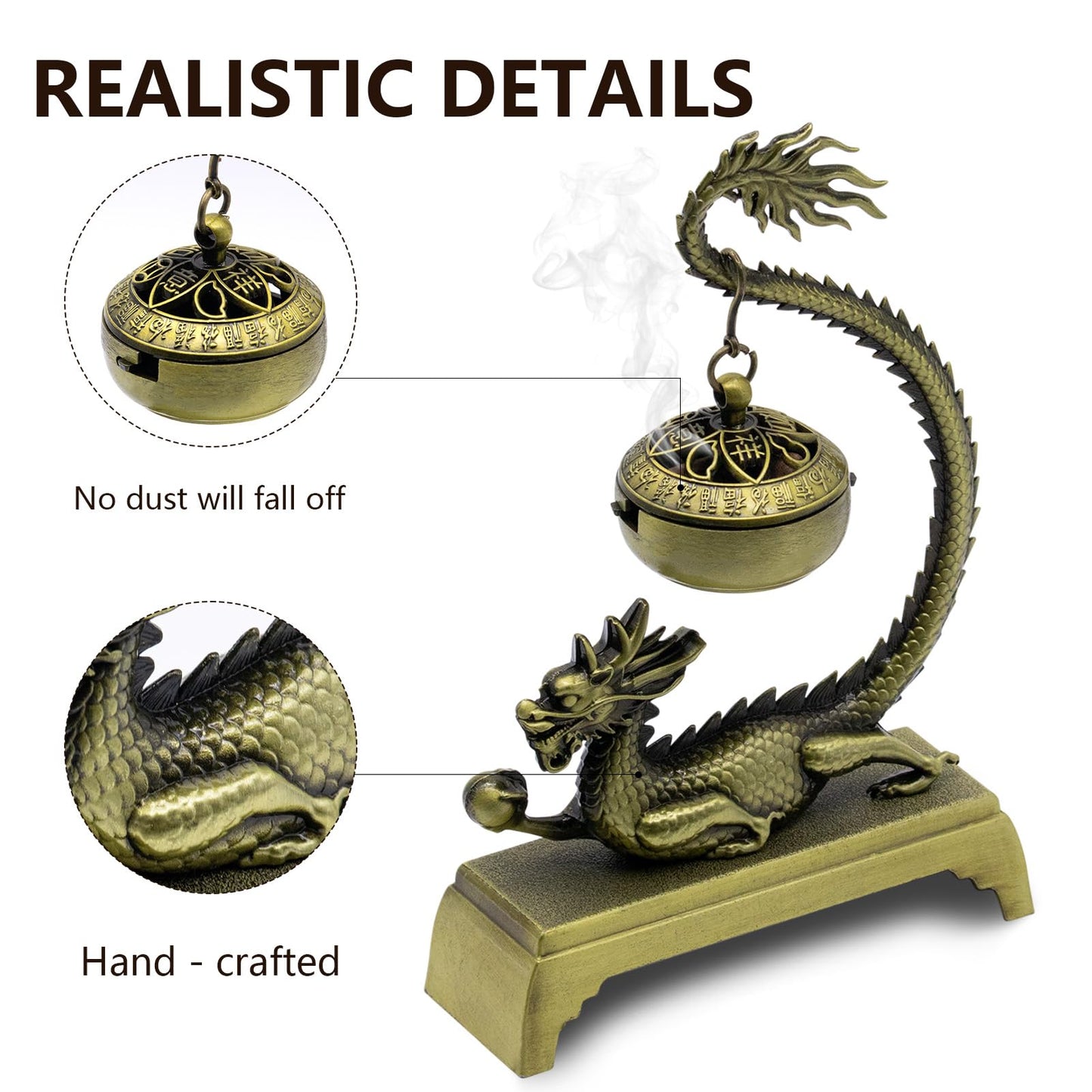 Dragon Incense Burner & Stick Holder with 40 Incense Sticks – Aroma Diffuser for Home Spa, Meditation Room & Zen Decor (Dragon)