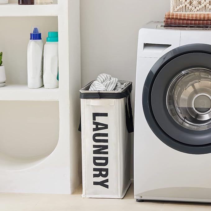 Slim Laundry Hamper with Removable Inner Bag and Side Handles, 45L Small