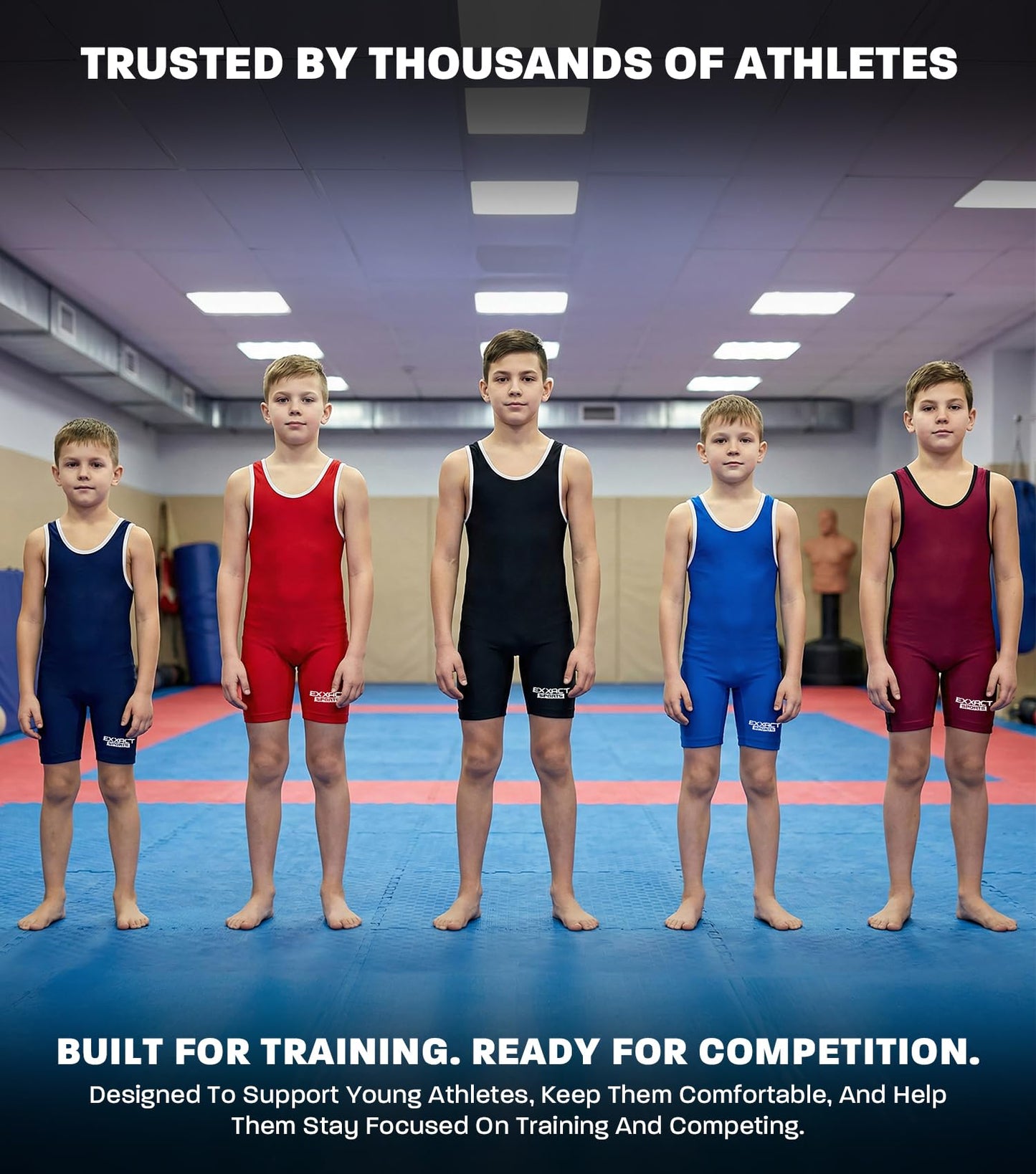 Exxact Sports Plain Youth Wrestling Singlet For Boys, Premium Powerlifting Singlet, Kids Wrestling Singlets For Training - (Black, YM)
