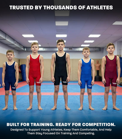 Exxact Sports Plain Youth Wrestling Singlet For Boys, Premium Powerlifting Singlet, Kids Wrestling Singlets For Training - (Black, YM)