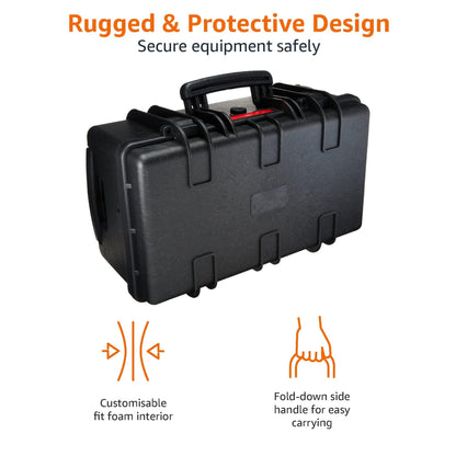 Amazon Basics Hard Protective Camera Case with Wheels, Large, Black, 22"L x 14"W x 9.8"H
