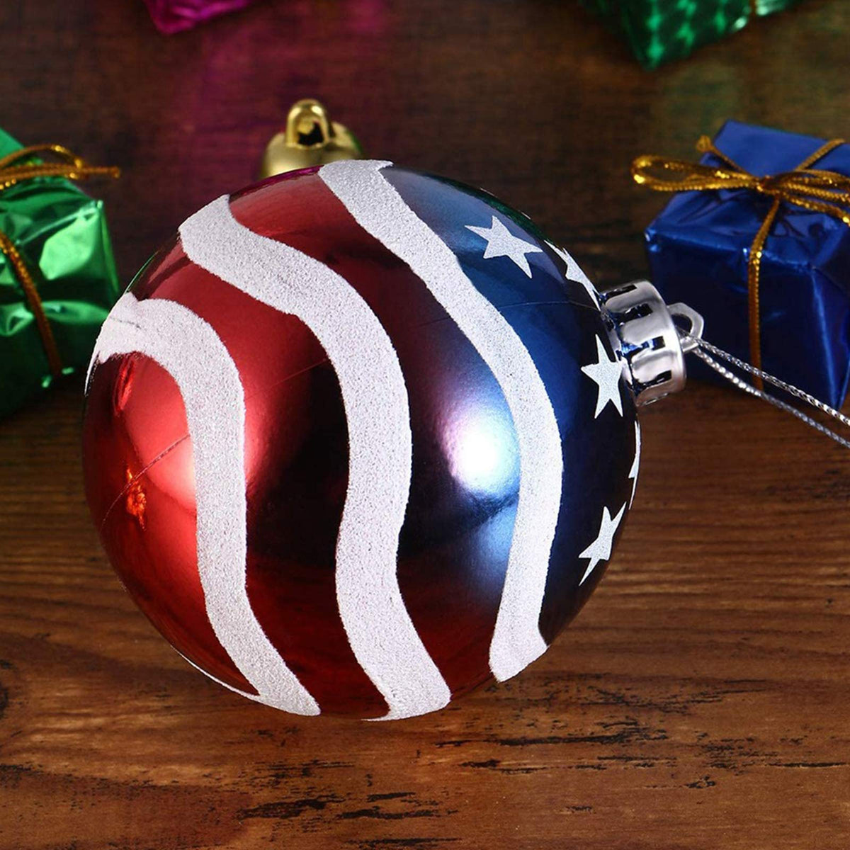 Iceyyyy 16 Pcs Independence Day Ball Ornament - 4th of July Patriotic Hanging Ball Decoration American Flag Ornament for Independence Day, Christmas Tree, USA Themed Party Supplies (16)