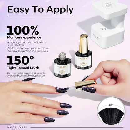modelones Builder Nail Gel with Gel Top Coat, 3Pcs Clear Builder Nail Kit for Thickening Apex Building Extension Rhinestone Gel Tips Glue, U/V LED Lamp Cured for Home DIY Salon Girls