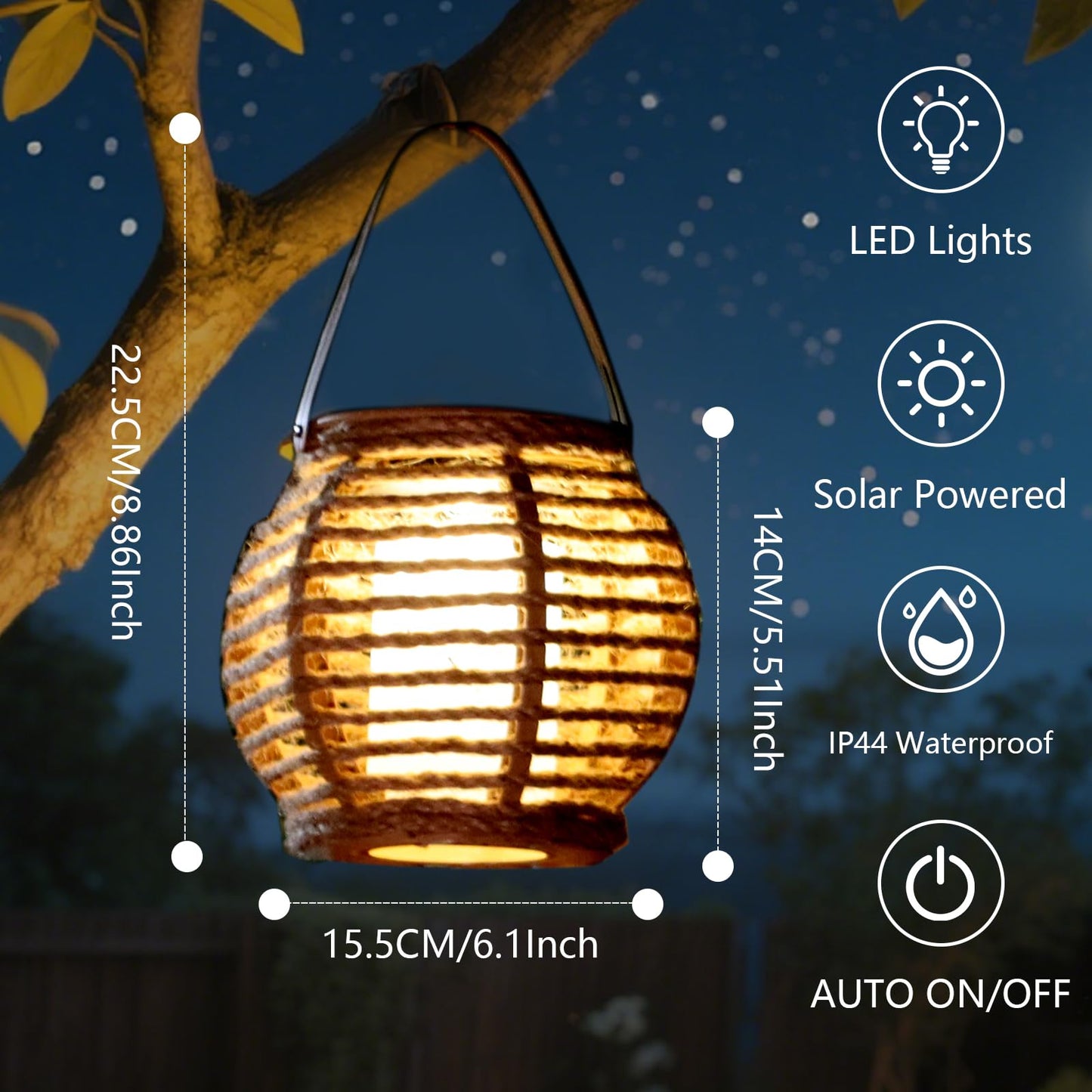 2 Pack Solar Lanterns Outdoor Waterproof, Pumpkin-Shaped Solar Lantern Hand-Woven Winding Bohemian Style Outdoor Lantern Hanging & Tabletop Decor for Garden/Patio Birthday Gifts for Women Mom Grandma
