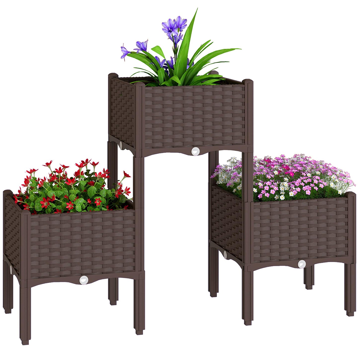 Outsunny Plastic Raised Garden Bed with Legs, Self Watering Elevated Planter Boxes with Drainage Holes and Plugs, Easy Assembly Outdoor Planter Box for Patio Yard Balcony, Vegetables, Flowers, Herbs