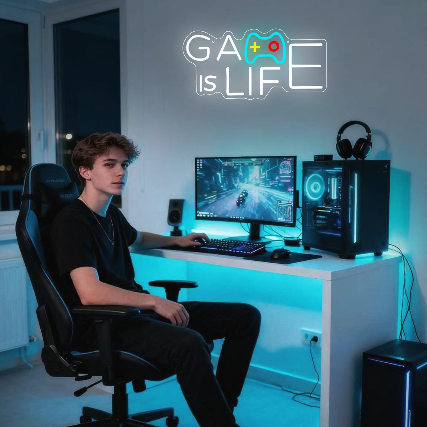Game is Life Neon Sign for Game Room Wall Decor, Dimmable Led Neon Light for Gaming Zone Man Cave Bedroom Club Wall Ddecoration, Neon Signs Gift for Boys Girls