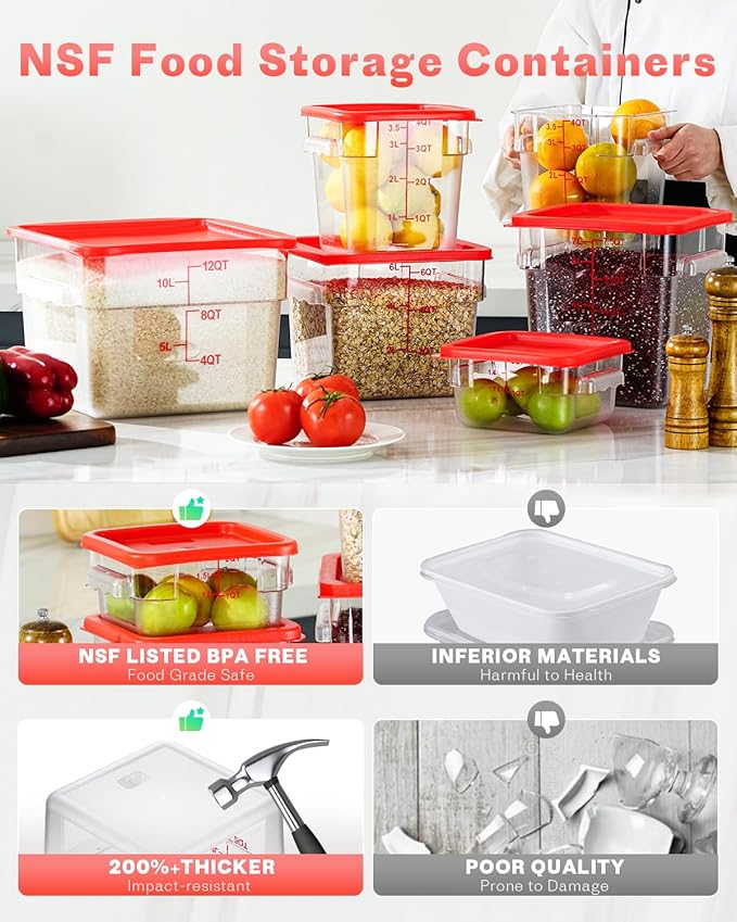 6QT Clear Food Storage Containers: 2 PCS NSF Food Storage Containers
