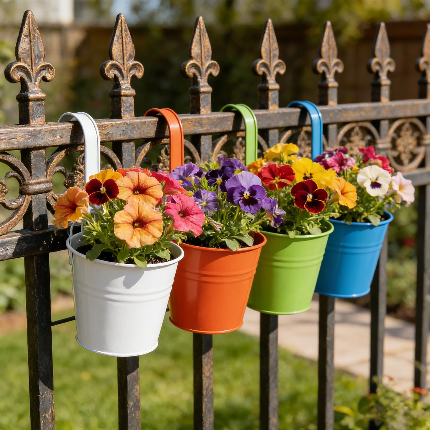 12 Pack Balcony Planters Railing Hanging, Colorful Railing Planter 4 Inches Small Hanging Plant Holder Indoor/Outdoor