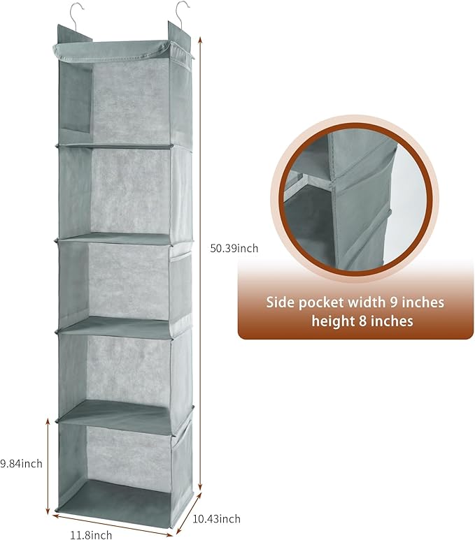 5-Shelf Hanging Closet Organizer and Storage, Closet Hanging Storage Shelves