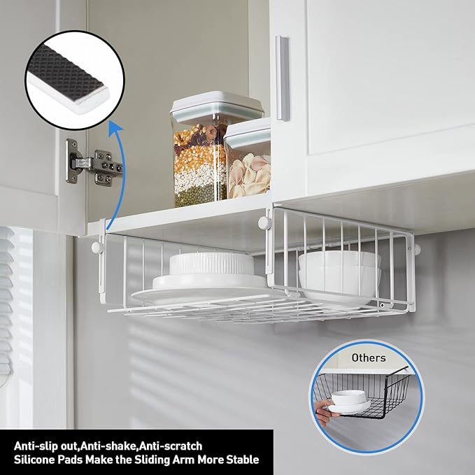 2 Pack Hanging Under Shelf Storage Basket, Adjustable Under Cabinet Add-on