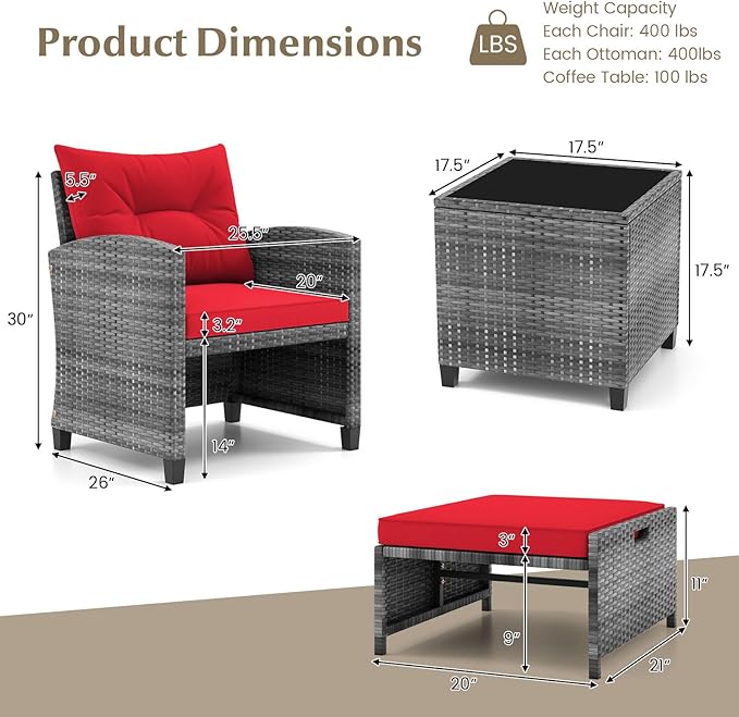 Tangkula 5 Pieces Patio Conversation Set, PE Wicker Rattan Outdoor Furniture Set