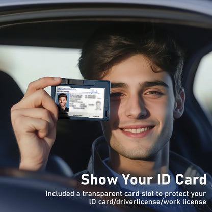 umoven Minimalist Wallet for Men, Slim Aluminum Metal Money Clip Card Holder, Pop-Up Card Case, RFID Blocking Mens Wallet with ID Window, Front Pocket Wallet for Men(Blue)