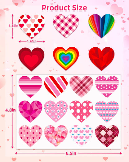 Ozepao 32 Sheets Heart Stickers, 384 Pcs Valentines Day Stickers for Kids, Holiday Sticker for Envelopes, Cards or Gifts Bags Decor (48 Designs 8 Each)