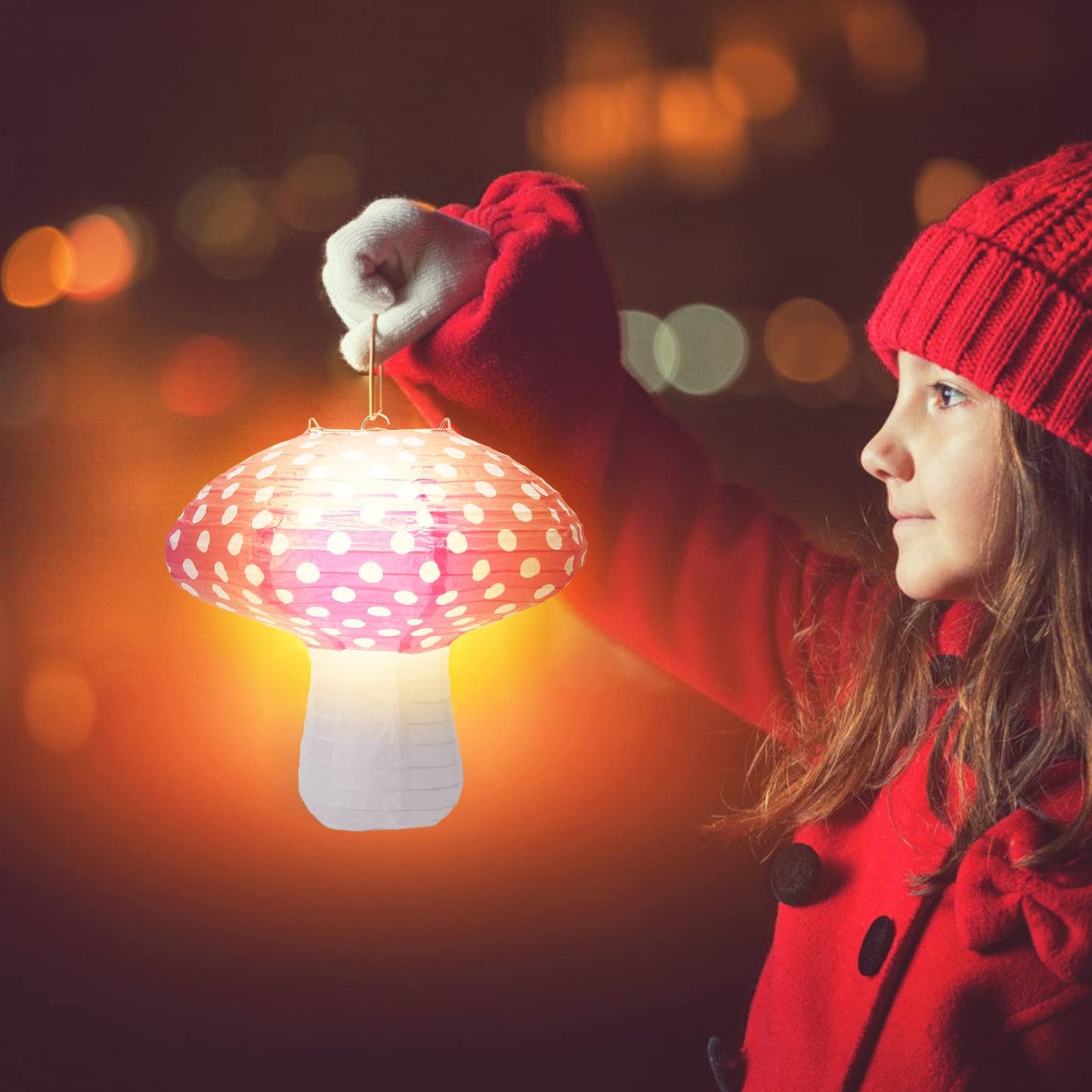 4Pcs Mushroom Shaped Paper Lanterns - Large Mushroom Shaped Paper Lanterns For Nursery, Garden, Christmas Party Decoration - 8 inch, 12 inch (Pink)