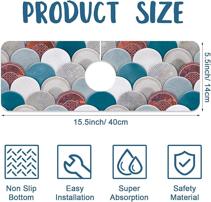 Wall Tiles Texture Sink Splash Guard Ceramic Decor Faucet Absorbing Mat Fast
