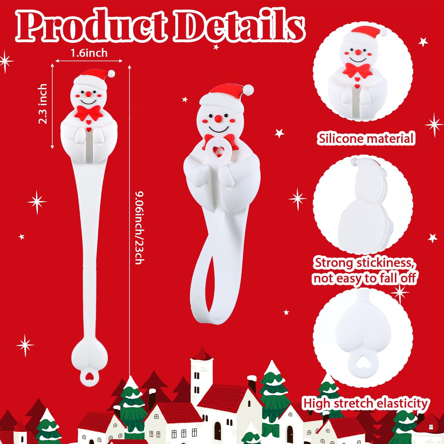 XunYee 12 Pcs Christmas Winter Snowman Garland Hangers for Mantle,Snowman Shaped Fireplace Garland Hanger, Xmas Ties Stocking Holder, Reusable Silicone Adhesive Straps for Stairways Banister Staircase