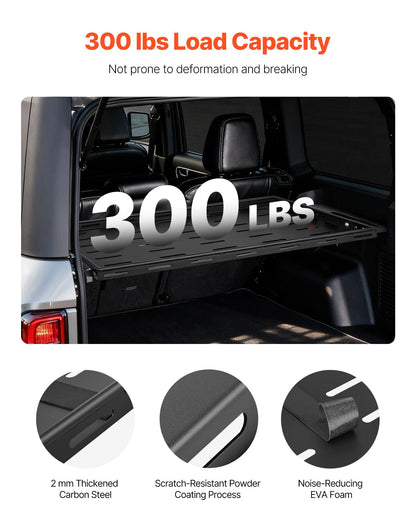 VEVOR Rear Trunk Cargo Rack with Net 2021-2026 Ford Bronco 4 Door Hardtops (Exclude Bronco Sport), 300 lbs Capacity, Carbon Steel Basket Tray Interior Storage Luggage Carrier