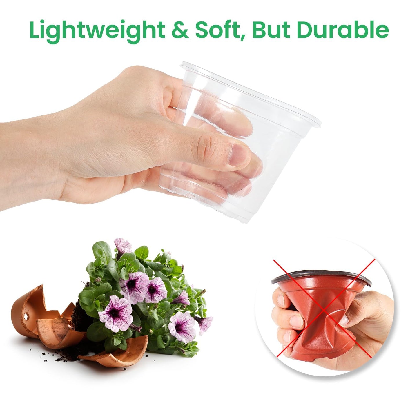 Bluepro 36 Packs 7/5/4/3.5 Inch Reinforced Clear Nursery Pots with Drainage Hole, Transparent Variety Pack Plastic Plant Pot Seedling Planter for Vegetable Propagation, Root Cutting, Seed Starting