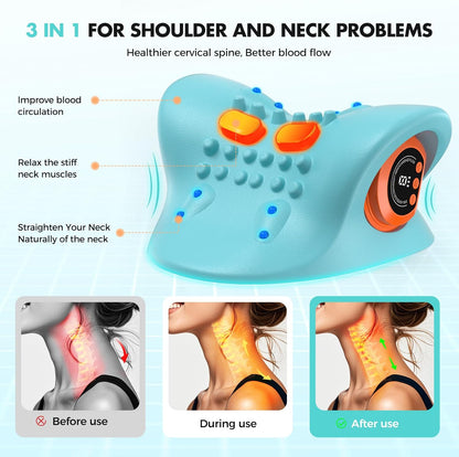 Smedz Neck Massager 2025 New Upgrade 3 in 1 Portable Massager with Heat &Comfortable Stretching–Adjustable Intensity for Neck & Shoulder Relaxation at Home, Office