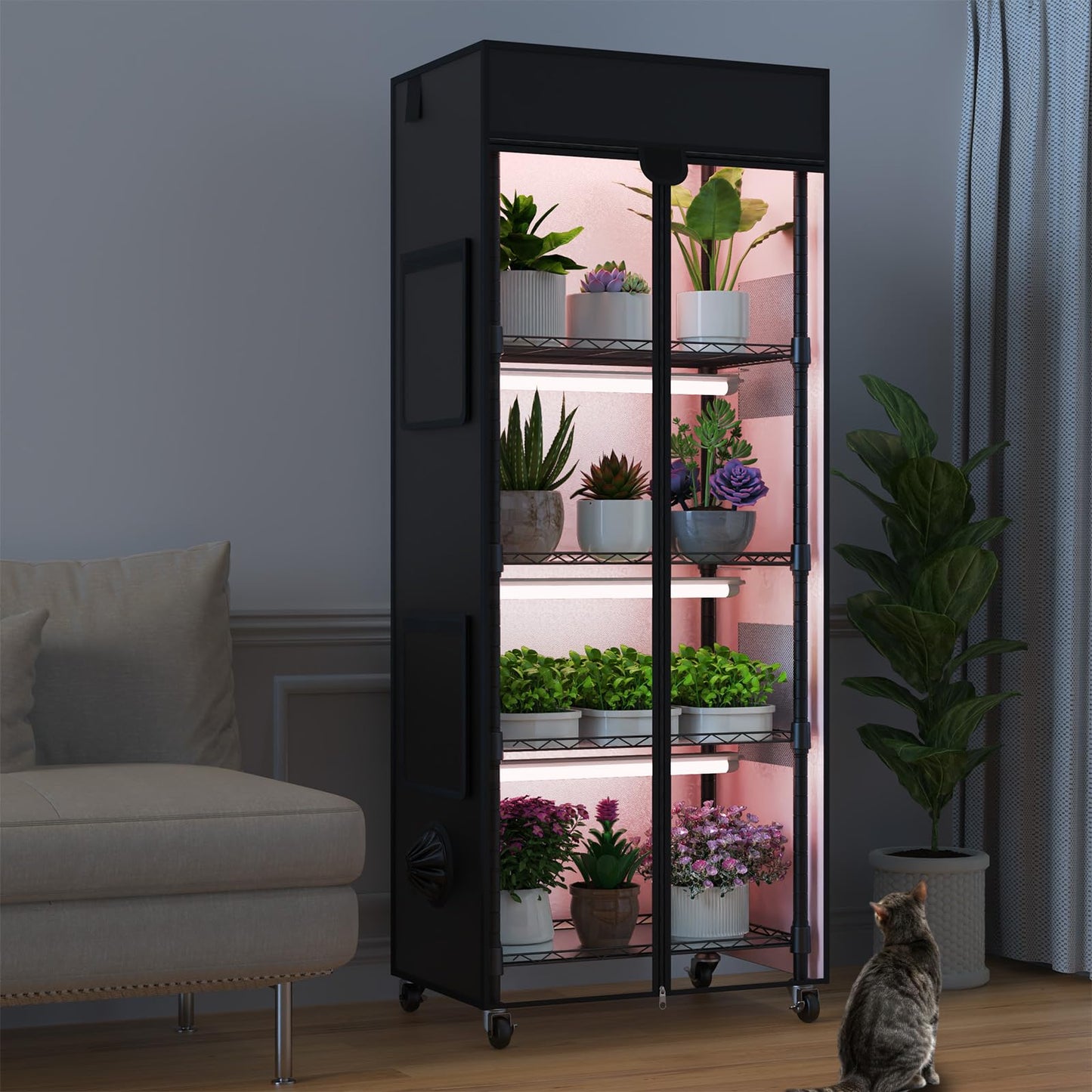 sagrynfp Indoor Greenhouse with Grow Light, 5 Tier 23.2" L×13.3" W×61.3" H Indoor Green House, with 96W Full Spectrum Growing Lamps，Metal Indoor Greenhouse for Seed Starting